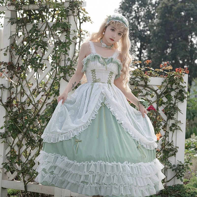 Tea Party Fashion Hime Lolita Plus Size Green Gorgeous JSK Dress Princess Dress OP 4XL Lolita Dress Jumper Skirt Lolita Voyage