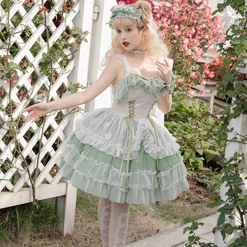Tea Party Fashion Hime Lolita Plus Size Green Gorgeous JSK Dress Princess Dress OP 4XL Lolita Dress Jumper Skirt Lolita Voyage