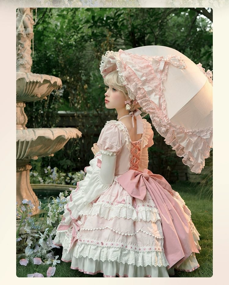 Tea Party Fashion Hime Lolita Sweetheart Pink Floral Gorgeous Long Sleeve Princess Dress Lolita
