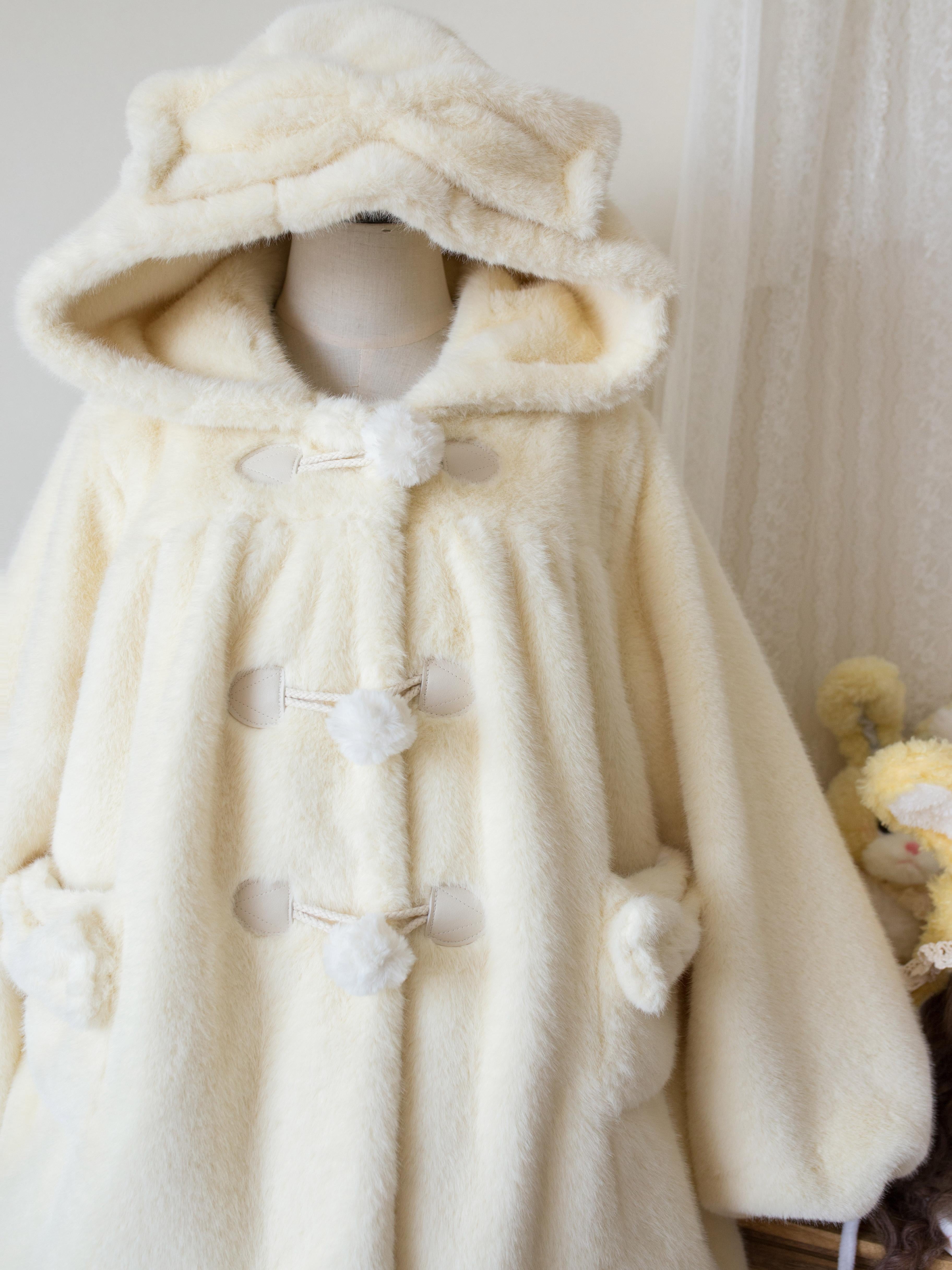 Thickened Autumn and Winter Hooded Mink Fleece Jacket Lolita Plush Jacket Loose Coat