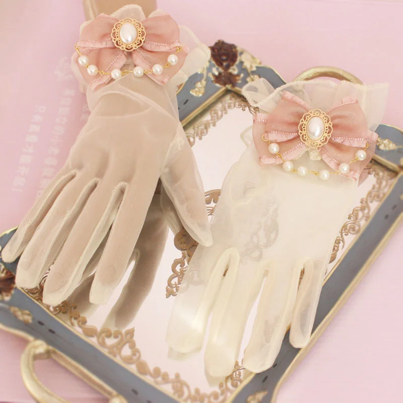 Thin Tea Party Gorgeous Accessories Gloves Lolita Bow Pearl Chain Flower Jewelry