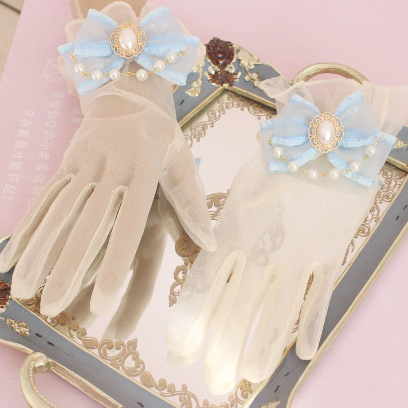 Thin Tea Party Gorgeous Accessories Gloves Lolita Bow Pearl Chain Flower Jewelry