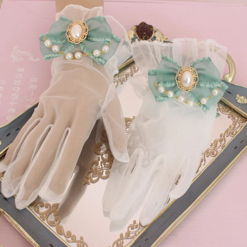 Thin Tea Party Gorgeous Accessories Gloves Lolita Bow Pearl Chain Flower Jewelry