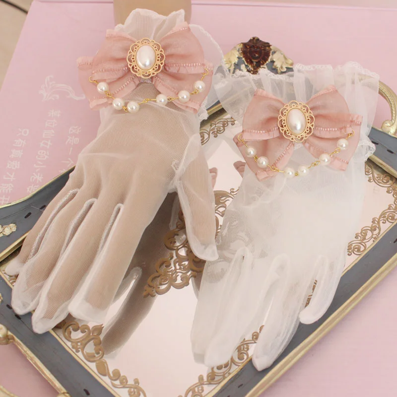 Thin Tea Party Gorgeous Accessories Gloves Lolita Bow Pearl Chain Flower Jewelry
