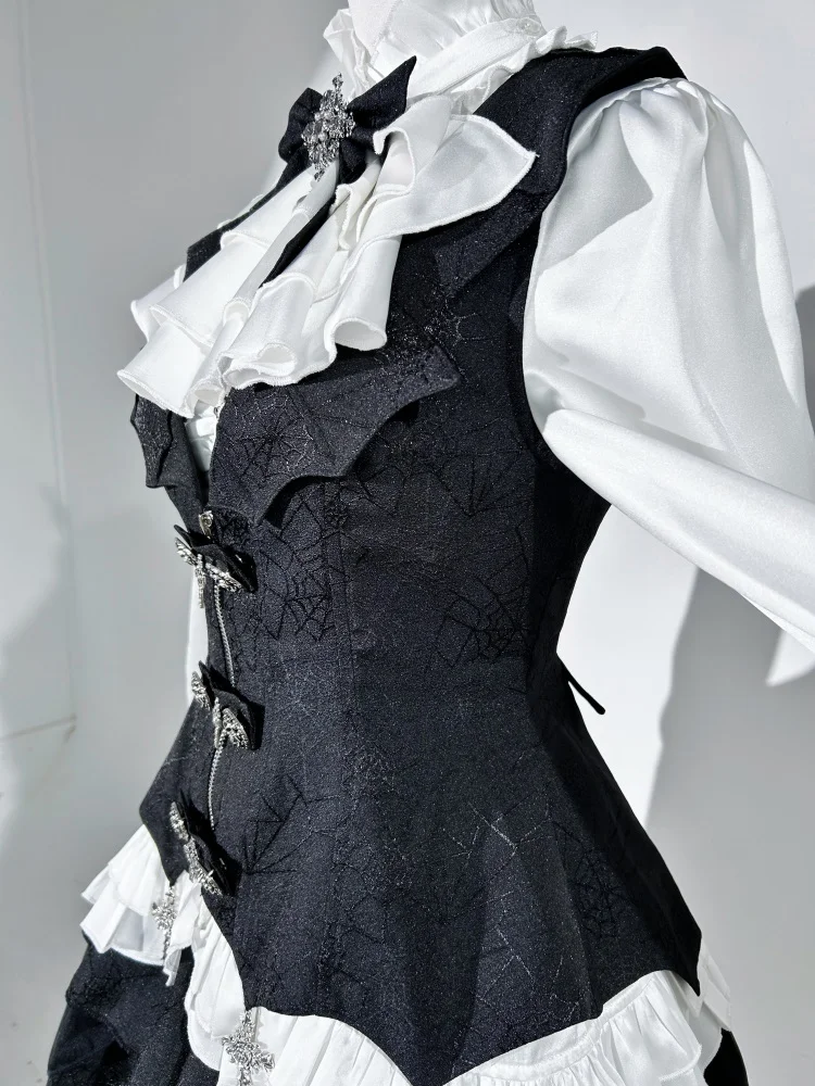 Vampire Duke Dark Gothic Lolita Dress Set Black Skirt White Blouse