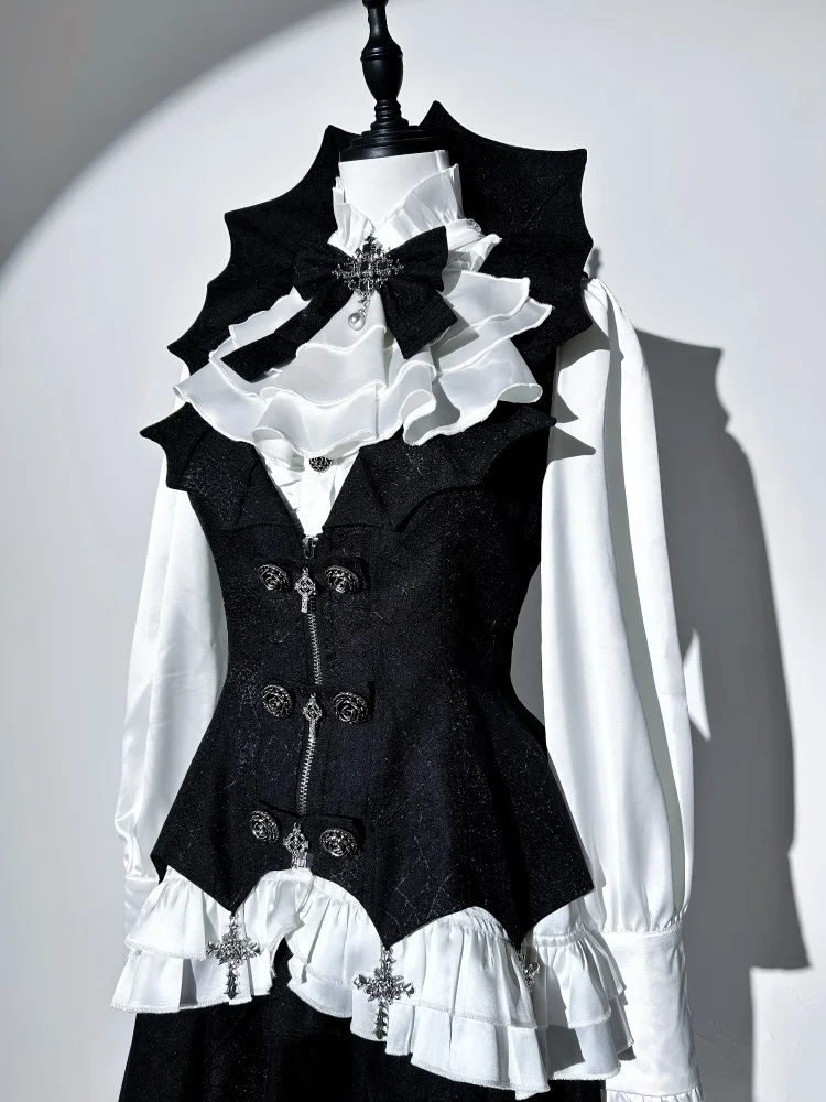 Vampire Duke Dark Gothic Lolita Dress Set Black Skirt White Blouse