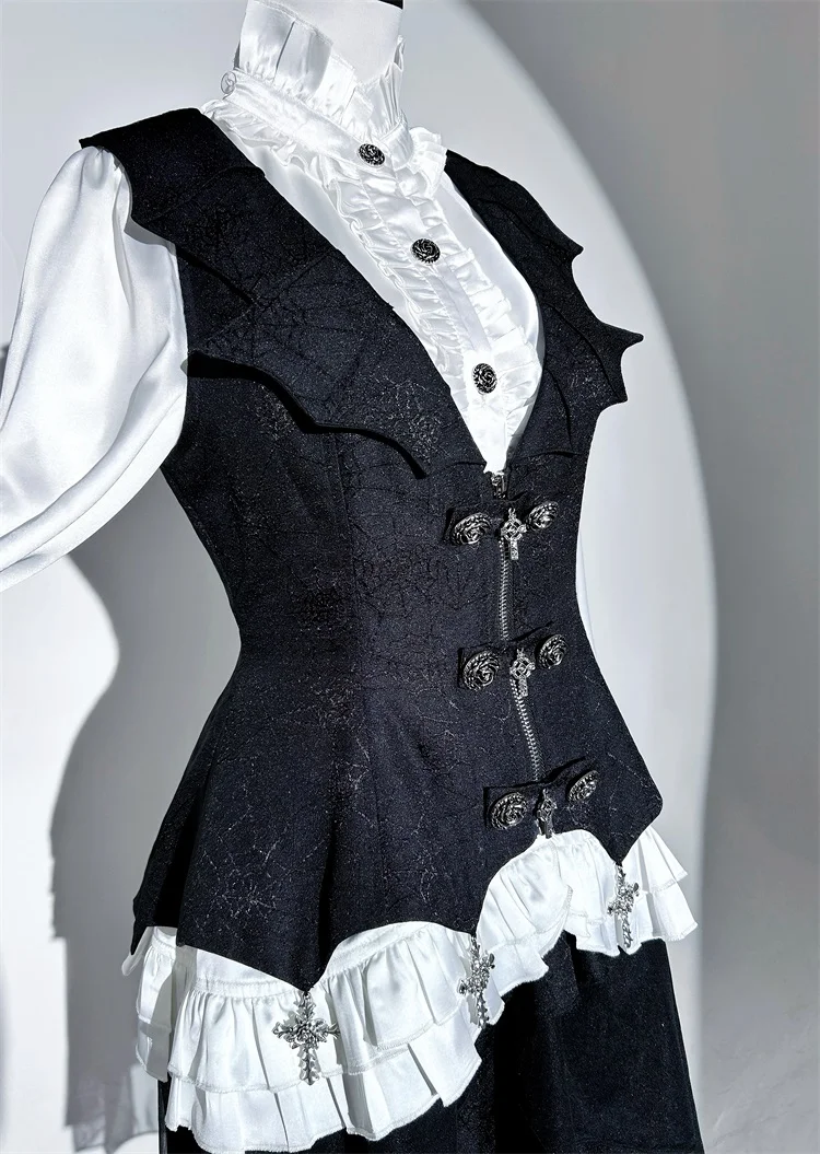 Vampire Duke Dark Gothic Lolita Dress Set Black Skirt White Blouse