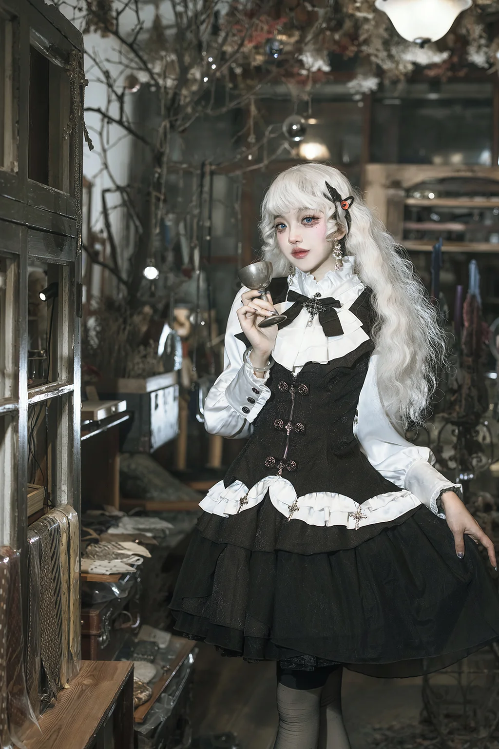 Vampire Duke Dark Gothic Lolita Dress Set Black Skirt White Blouse