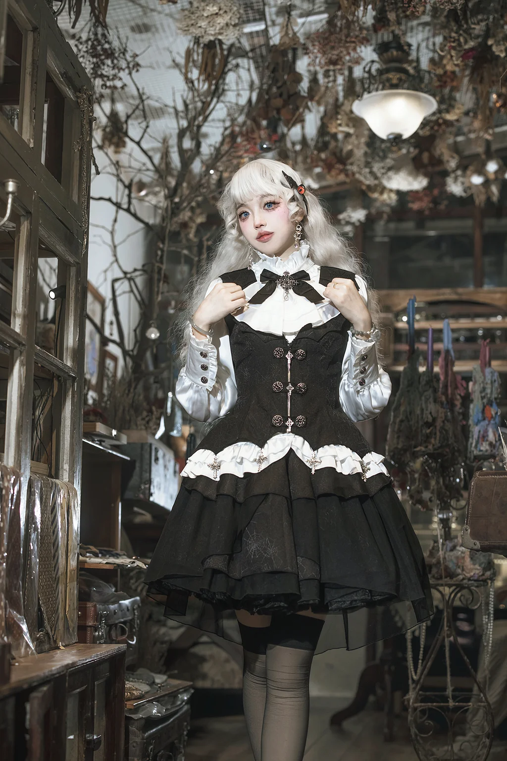 Vampire Duke Dark Gothic Lolita Dress Set Black Skirt White Blouse