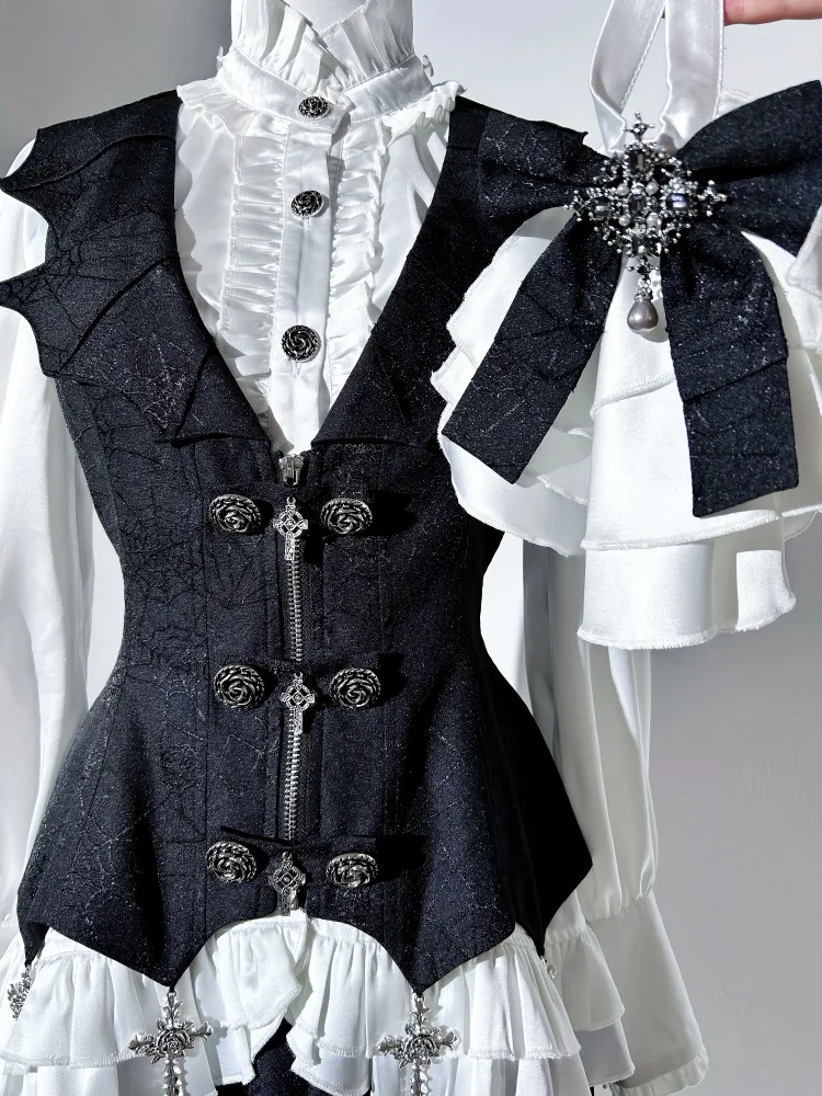 Vampire Duke Dark Gothic Lolita Dress Set Black Skirt White Blouse
