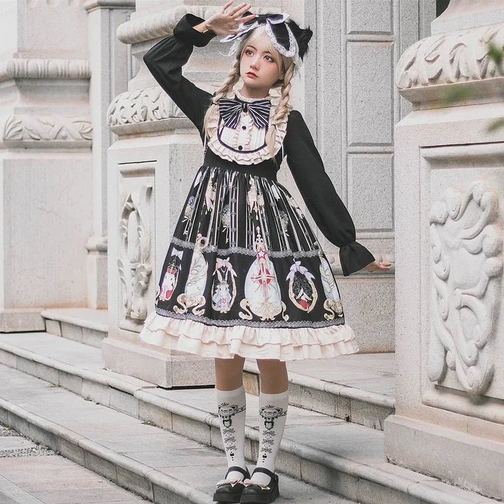 Vintage Gothic Lolita Dress Large Size Black-white Long Sleeve Sweet Dress Easter 4xl Lolita Dress Plus Size