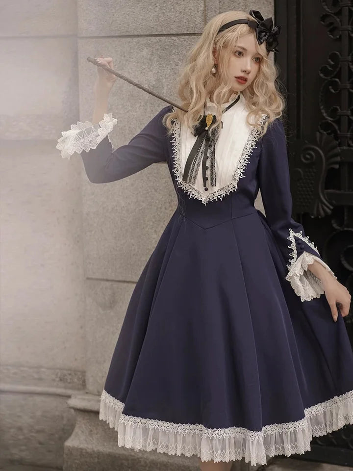 Vintage Hepburn Style Lolita Dress Classic Autumn Elengant Women's Dress Red Green Black OP Long Sleeve
