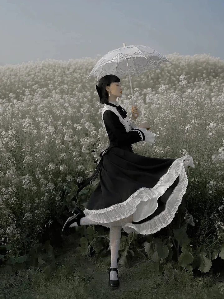 Vintage Hepburn Style Lolita Dress Classic Autumn Elengant Women's Dress Red Green Black OP Long Sleeve