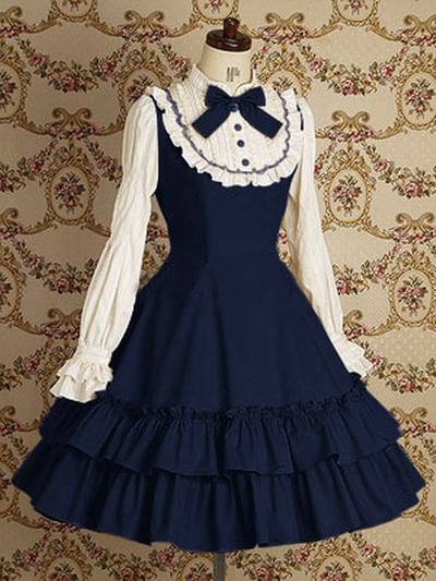 Vintage and Classic Lolita Elegant Lace Long Sleeve Dress Victorian Lolita Spring and Autumn Lolita Lotus Edge Dress
