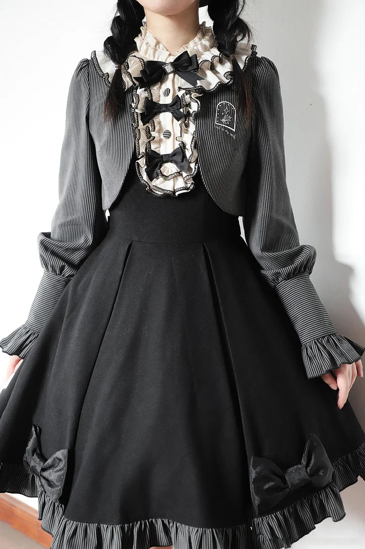 Vintage and Classic Lolita Victorian Lolita Elegant Lolita Long Sleeve Dress Gray Black Autumn Winter Lolita Dress Plus Size