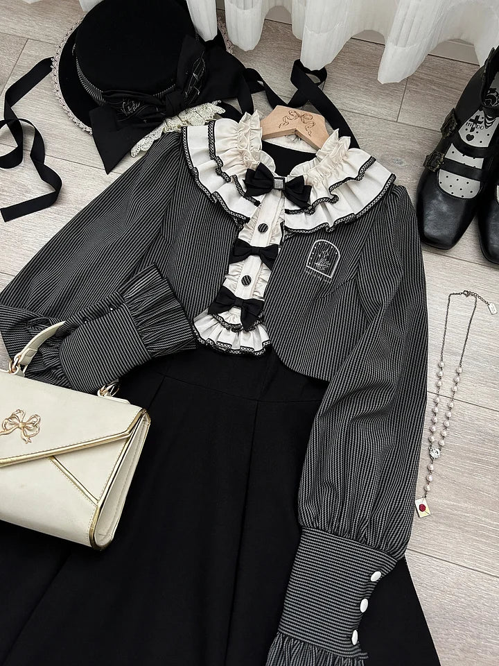 Vintage and Classic Lolita Victorian Lolita Elegant Lolita Long Sleeve Dress Gray Black Autumn Winter Lolita Dress Plus Size