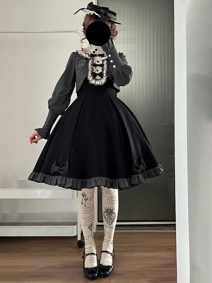 Vintage and Classic Lolita Victorian Lolita Elegant Lolita Long Sleeve Dress Gray Black Autumn Winter Lolita Dress Plus Size