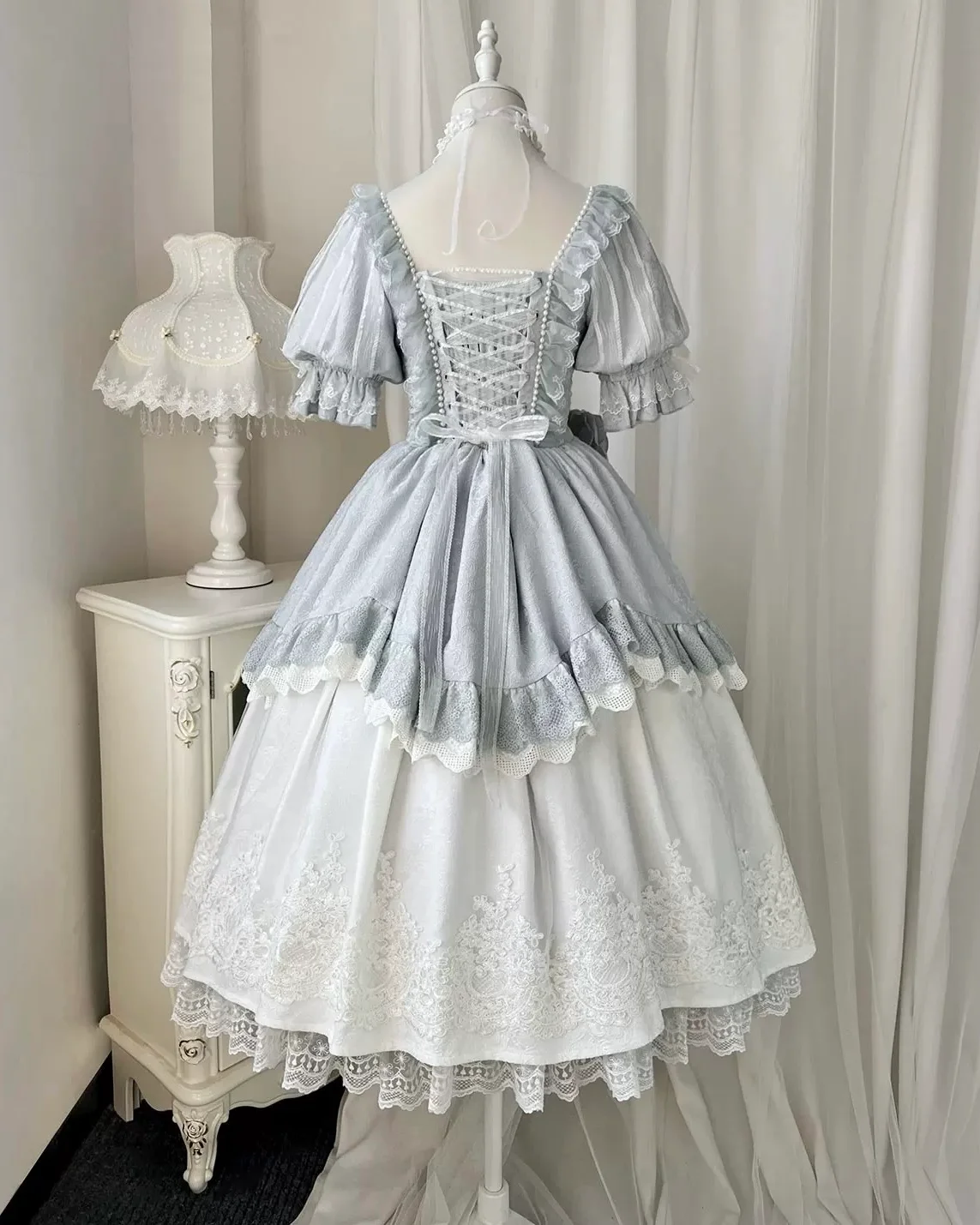 Hime Lolita Tea Party Fashion Blue Vintage Courtly Gorgeous Rococo Birthday Party Long Dress