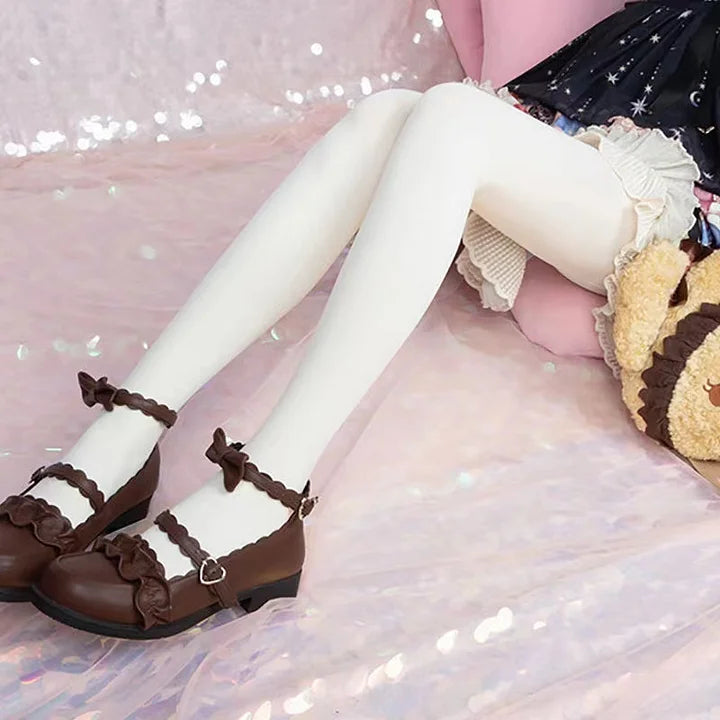 White Apricot Solid Color Autumn and Winter Lolita Stockings Fleece Knee Socks Pantyhose Lolita Accessories