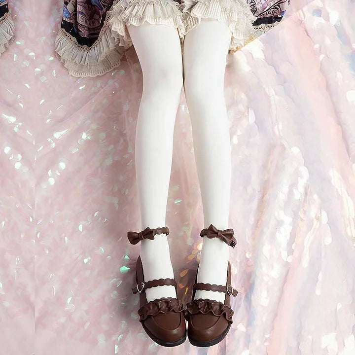 White Apricot Solid Color Autumn and Winter Lolita Stockings Fleece Knee Socks Pantyhose Lolita Accessories