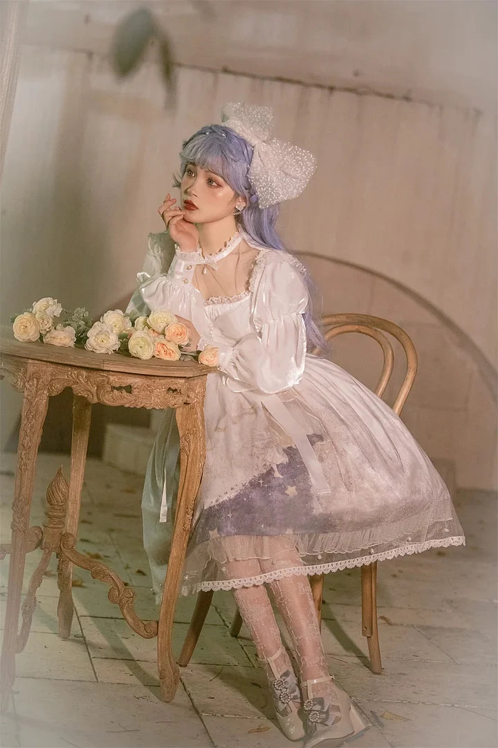 Hime Lolita White Crepe Elegant Long Sleeved Dress Wedding Dresses OP
