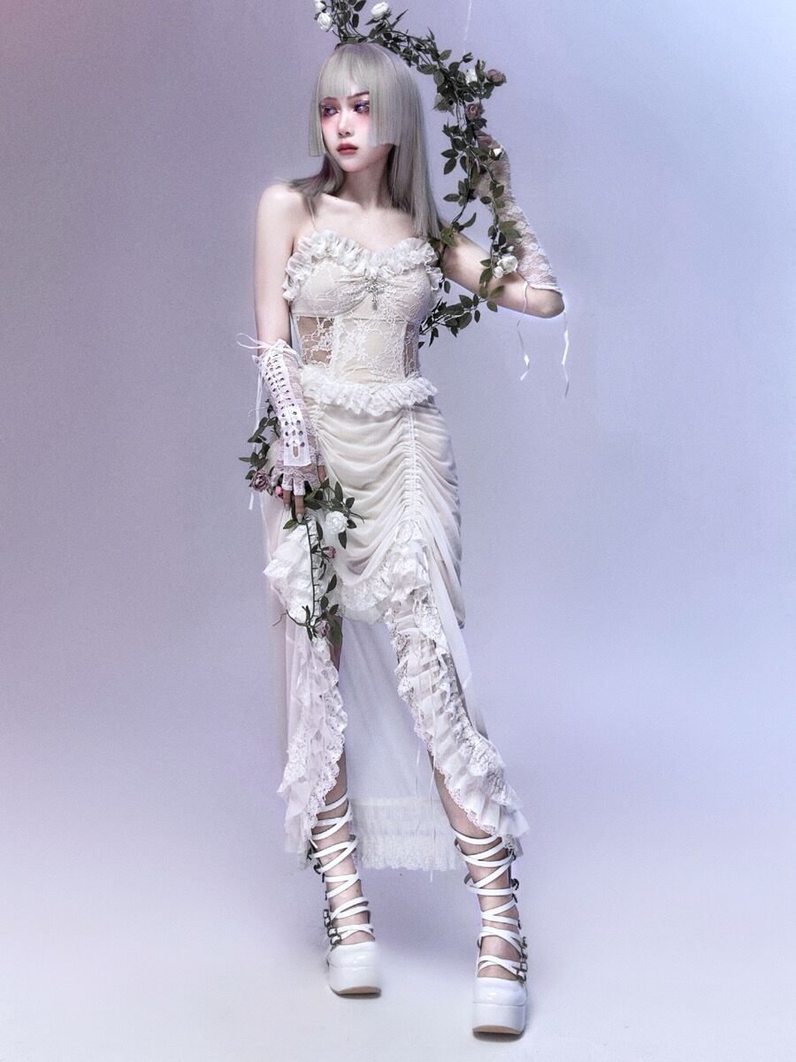 White Gothic Trailing Lolita Dress JSK
