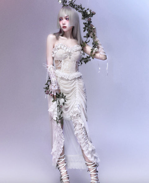 White Gothic Trailing Lolita Dress JSK