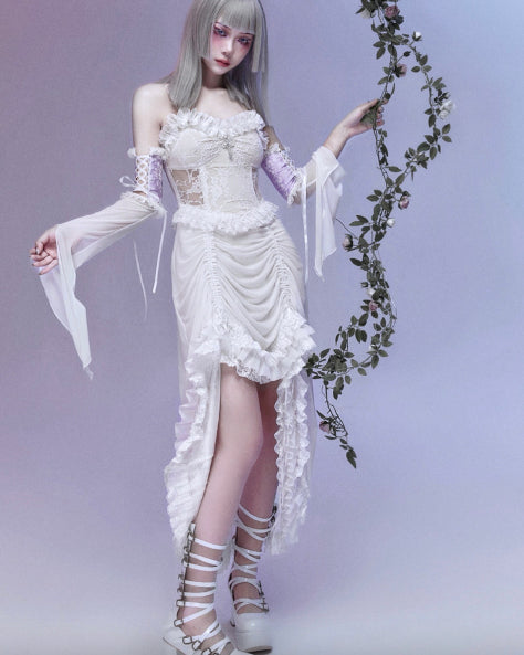 White Gothic Trailing Lolita Dress JSK