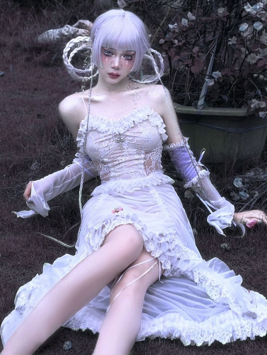 White Gothic Trailing Lolita Dress JSK