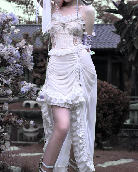 White Gothic Trailing Lolita Dress JSK