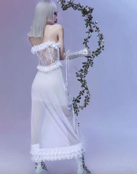 White Gothic Trailing Lolita Dress JSK