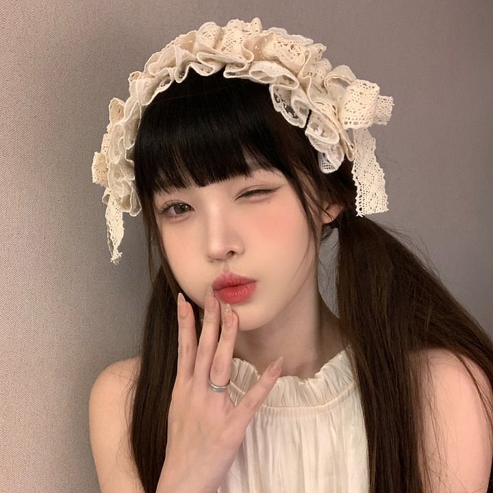 Lolita Hair Accessories White Lace Cute Headgear Headband for Halloween Lolita Accessories