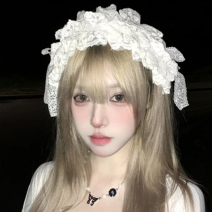 Lolita Hair Accessories White Lace Cute Headgear Headband for Halloween Lolita Accessories