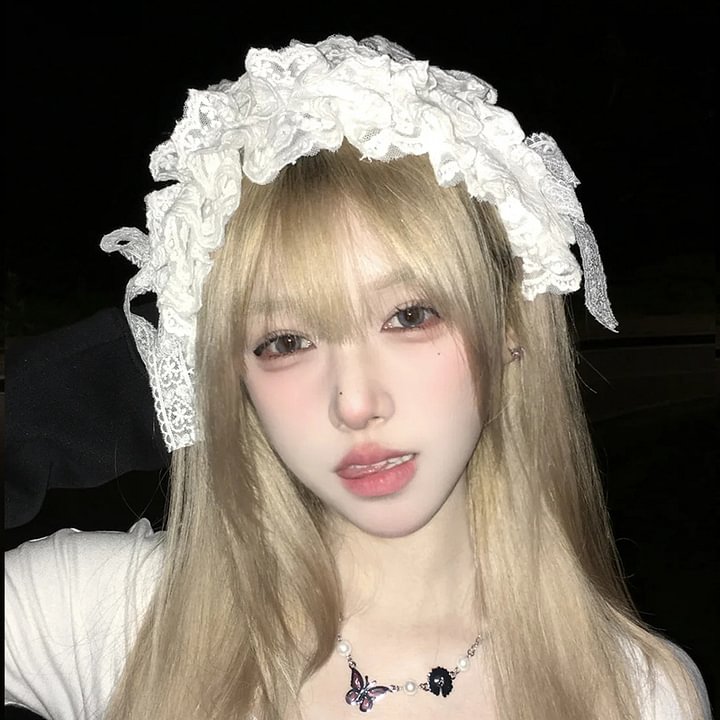 Lolita Hair Accessories White Lace Cute Headgear Headband for Halloween Lolita Accessories