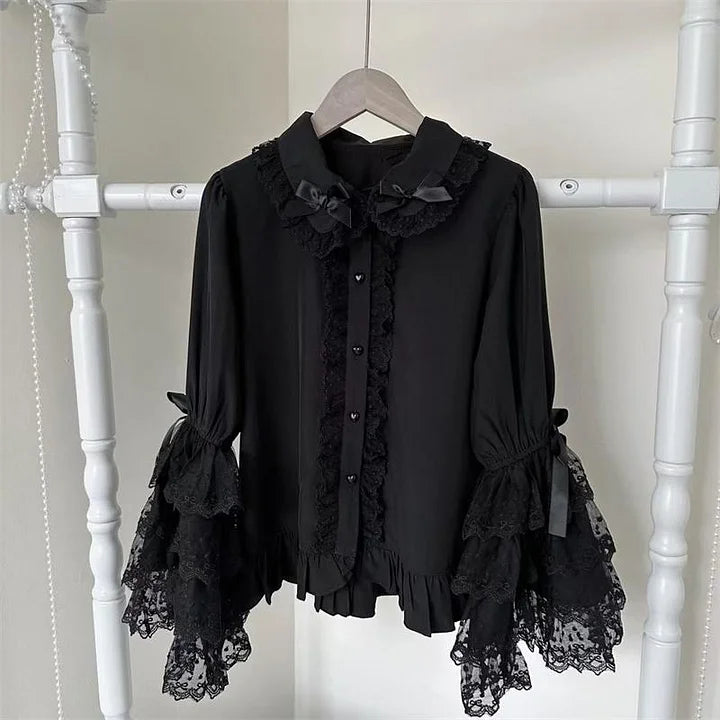 White Pink Black Sweet Cute Lace Girls Long Sleeve Lolita Blouse Shirt