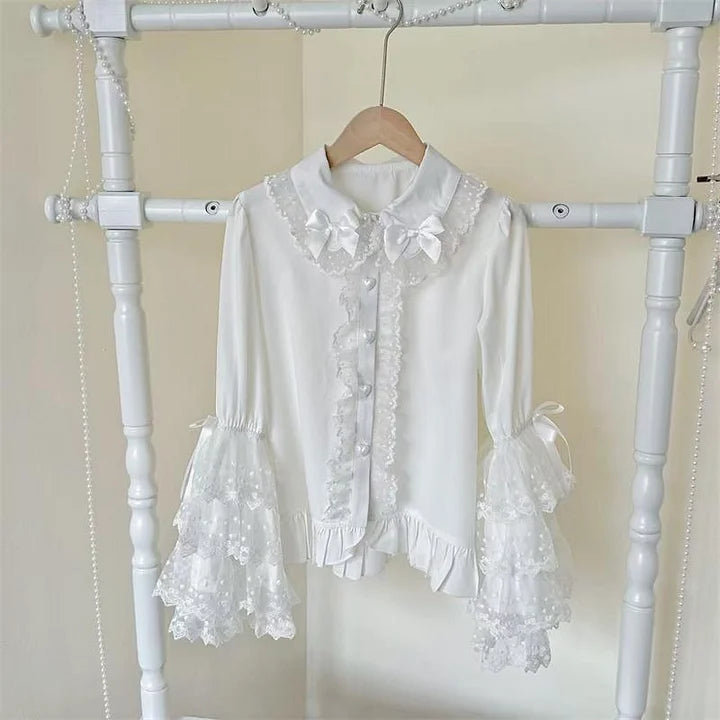 White Pink Black Sweet Cute Lace Girls Long Sleeve Lolita Blouse Shirt
