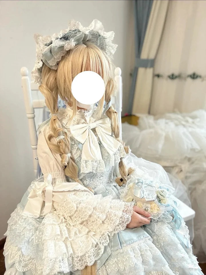 White Spring and Autumn Cute Flared Sleeve Lace Bow Lolita Blouse