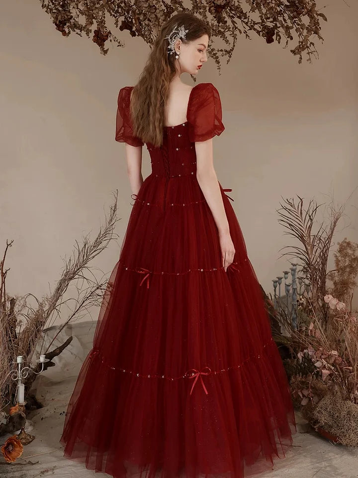 White Wedding Lolita Dress Wine Red Elegant Evening Gown Bubble Dress Sleeves Princess Prom Dress Large Size for Women OP Plus Size