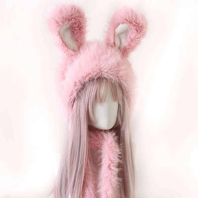 Yellow Sweet Ear Modeling Hat Japanese Cute Rabbit Ear Plush Warm Hat