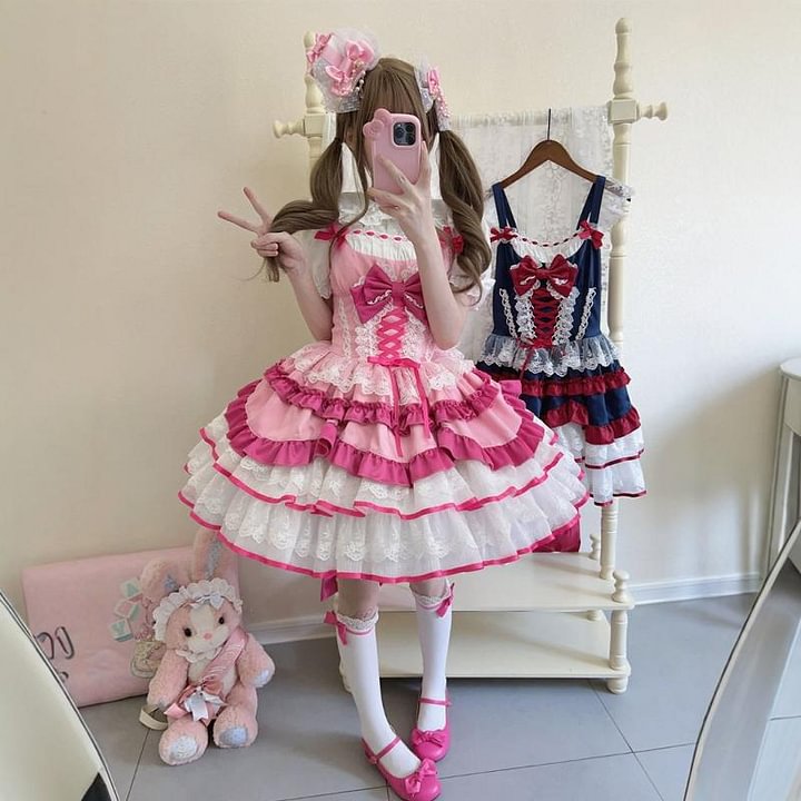 Autumn and Winter Cute JSK Short Princess Lolita Lace Dress Puff