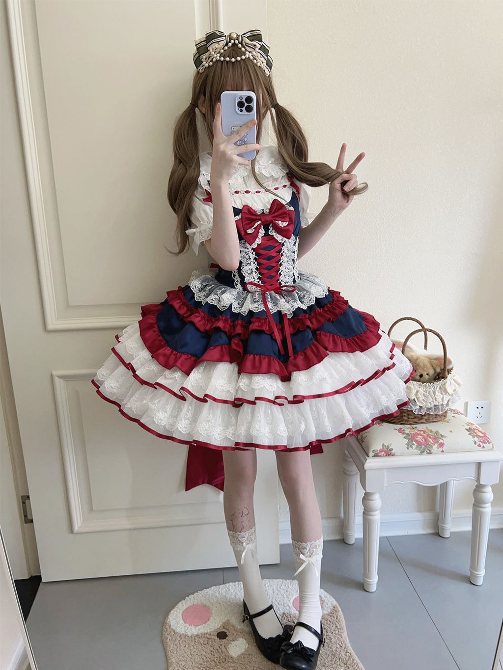 Autumn and Winter Cute JSK Short Princess Lolita Lace Dress Puff