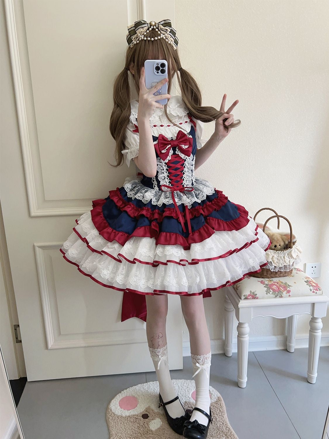 Autumn and Winter Cute JSK Short Princess Lolita Lace Dress Puff