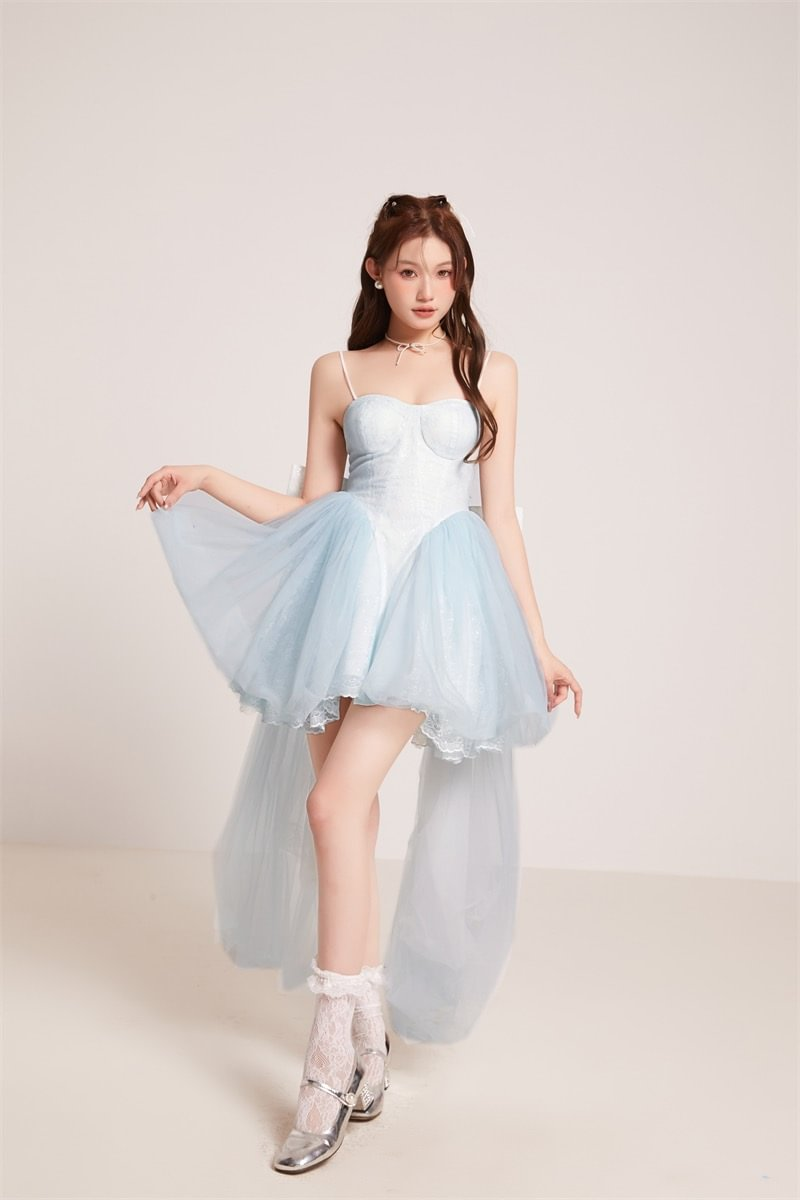 Hime Lolita Ballet Princess Birthday Blue Suspender Tube Top Dress Light Lolita Casual Coord