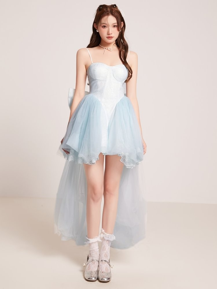 Hime Lolita Ballet Princess Birthday Blue Suspender Tube Top Dress Light Lolita Casual Coord