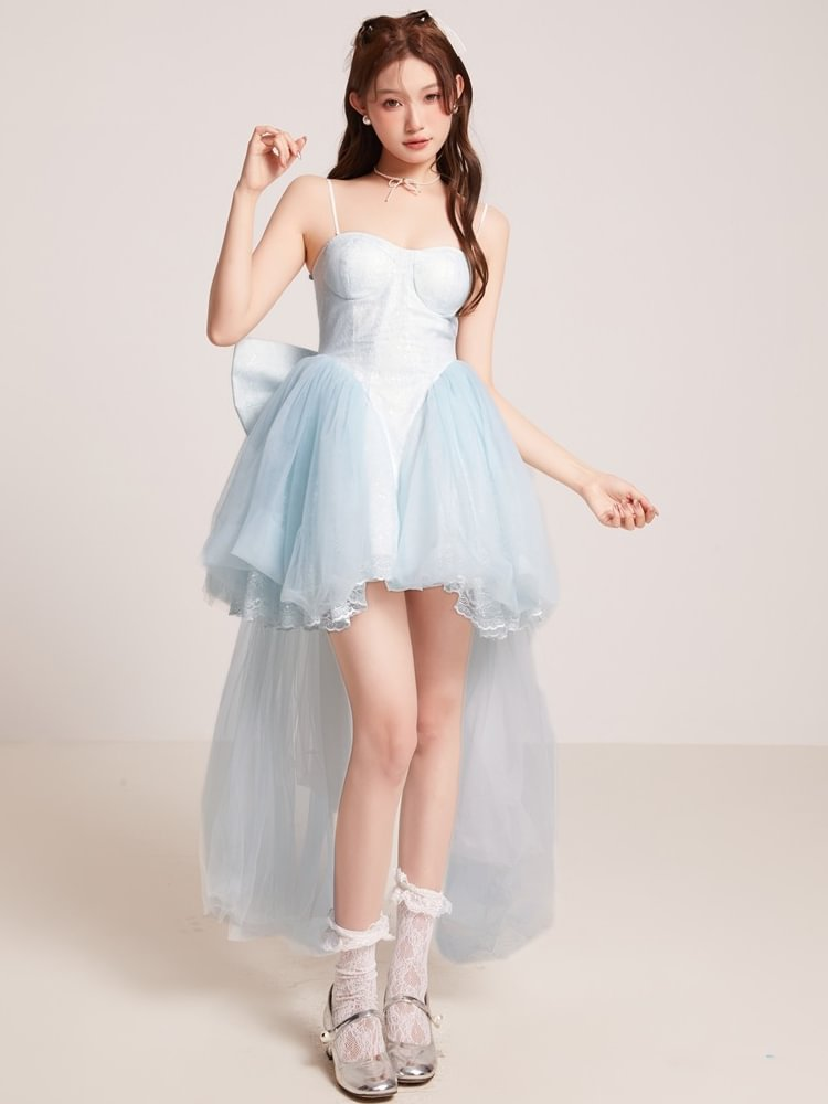 Hime Lolita Ballet Princess Birthday Blue Suspender Tube Top Dress Light Lolita Casual Coord
