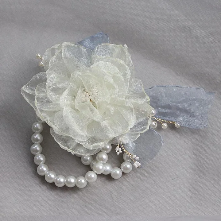 Lolita Hand Accessories White for Wedding Flower Pearls Lace Band Elegant Bridesmaid