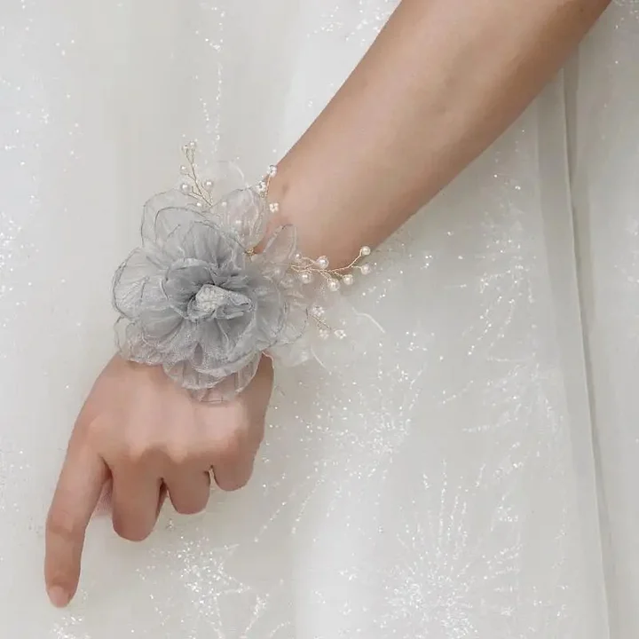 Lolita Hand Accessories White for Wedding Flower Pearls Lace Band Elegant Bridesmaid