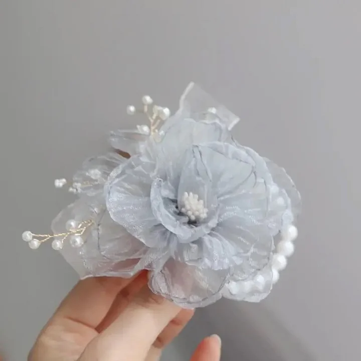 Lolita Hand Accessories White for Wedding Flower Pearls Lace Band Elegant Bridesmaid