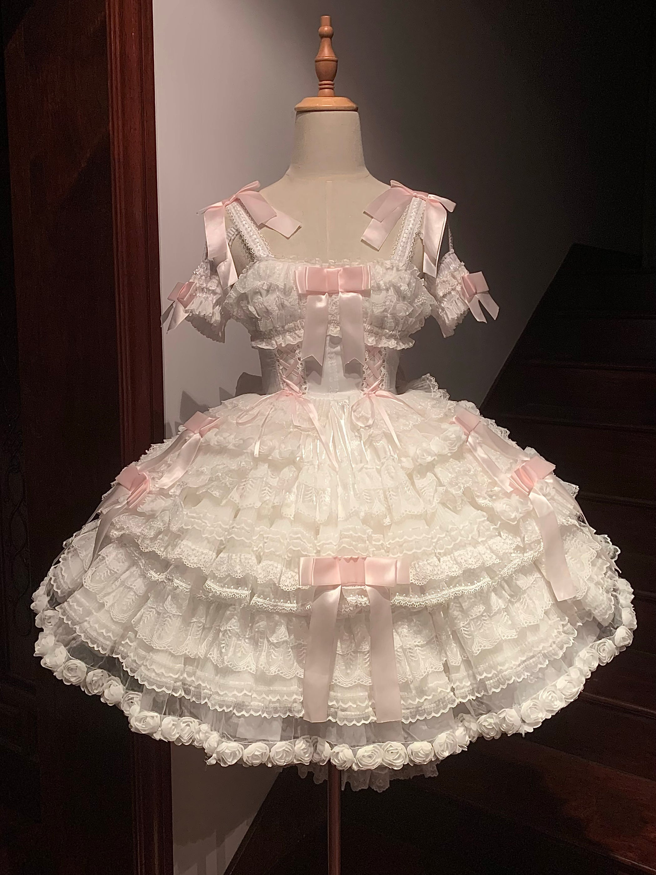 Hime Lolita Blue Flower Lace Short Princess Dress Bow