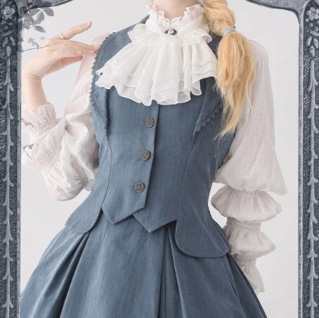 Classic British Style Elegant Cotton Brown Blouse Vest Long Skirt Set in Autumn Lolita Dresses